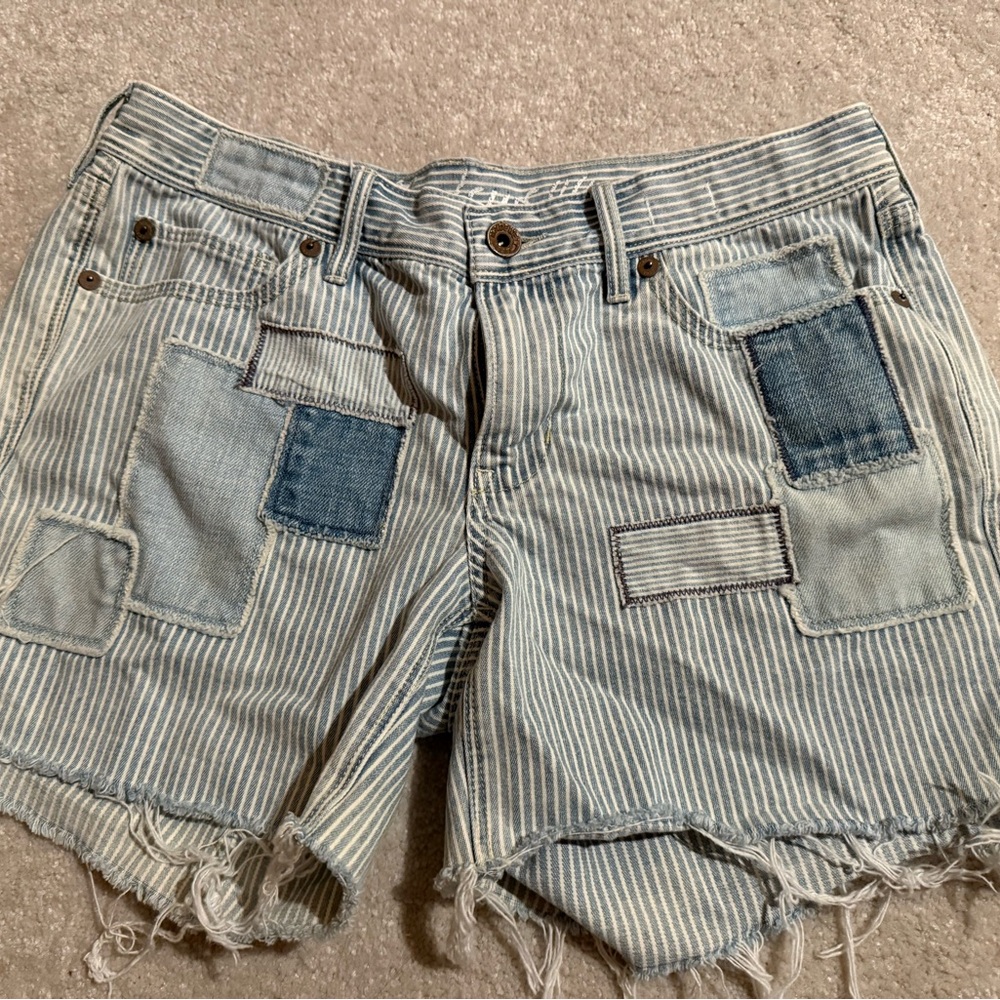 Madewell Blue Striped Patchwork Jean Shorts
